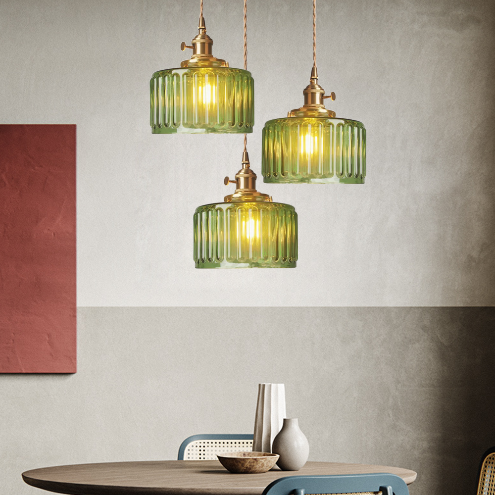 Close-up of sparkling crystal elements on an elegant vintage pendant lamp, a luxurious home decor piece.