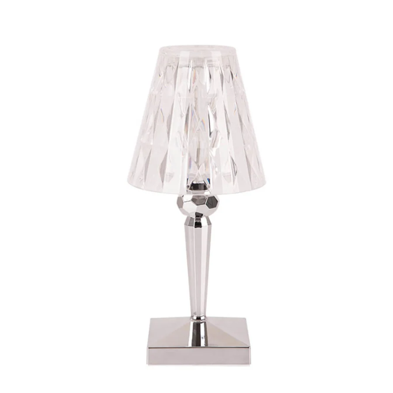Elegant CrystalLuxe table lamp, perfect accent light for modern living room decor.