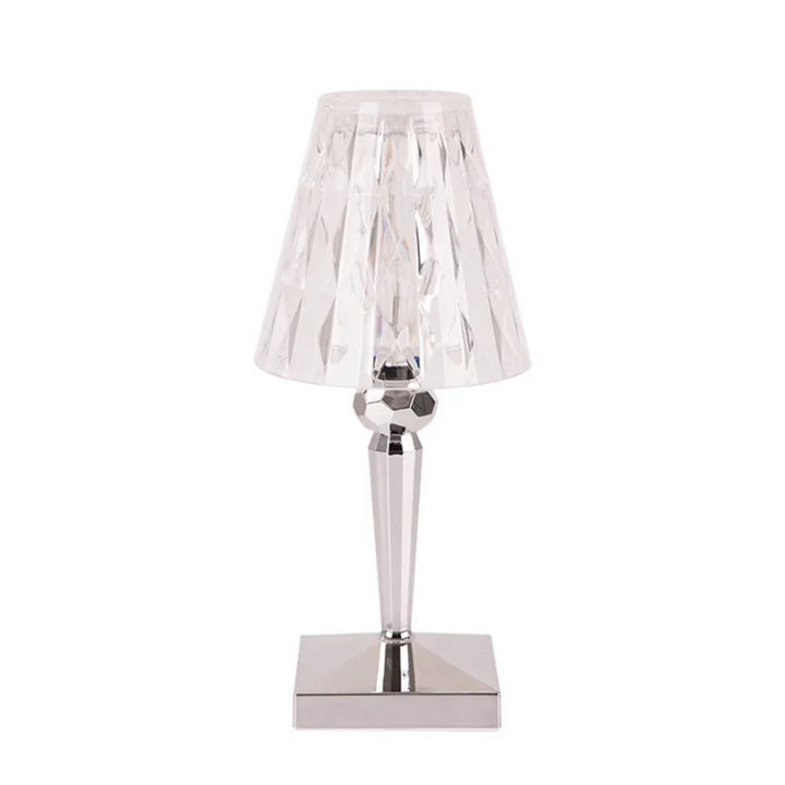 Elegant CrystalLuxe table lamp, perfect accent light for modern living room decor.
