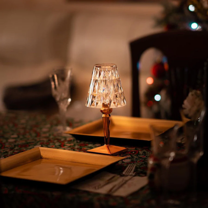 Stylish crystal table lamp, enhancing home decor with its elegant design.