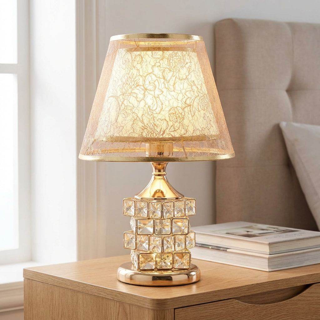 Elegant Crystelleon LED crystal accent table lamp with gold base, perfect for modern home decor.