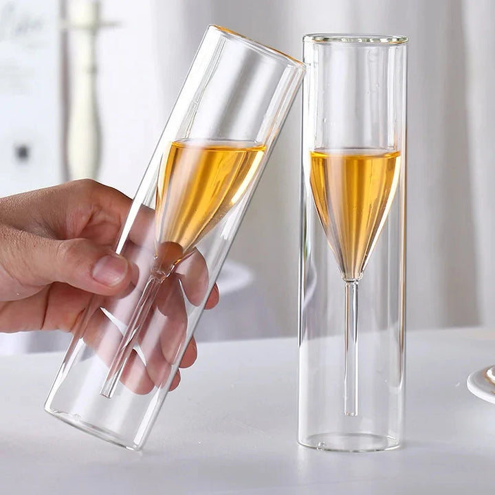 Elegant double-wall insulated champagne glass flute keeps bubbly cold longer, perfect for special occasions & entertaining.