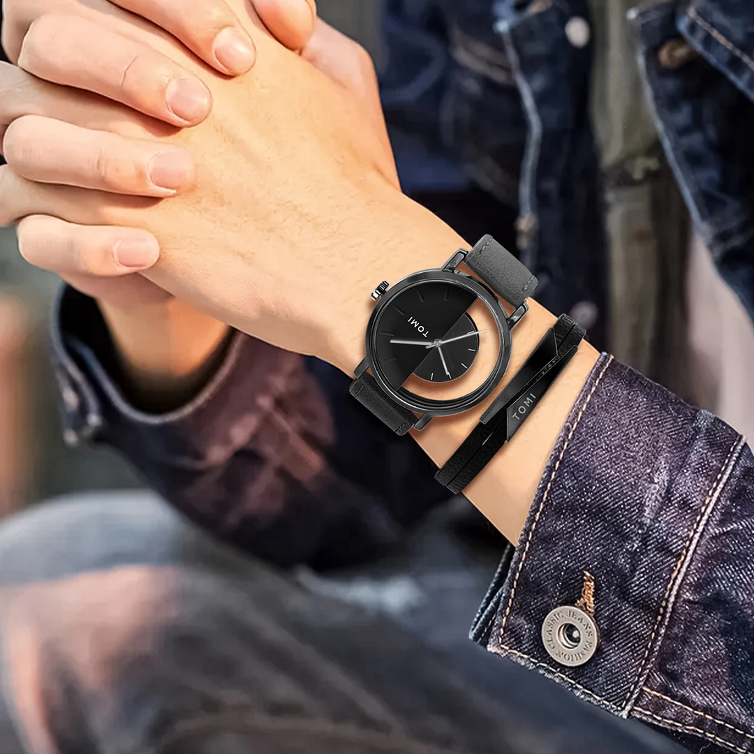 Eclipse design unisex watch with durable brown leather strap & sophisticated silver accents.