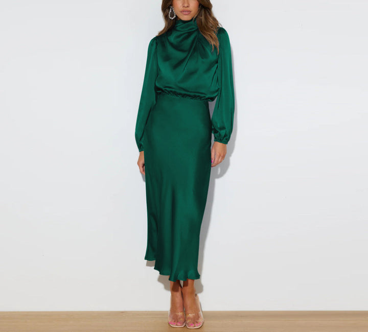 Elegant Evelina women's long maxi dress, luxurious satin, perfect for formal events & parties.