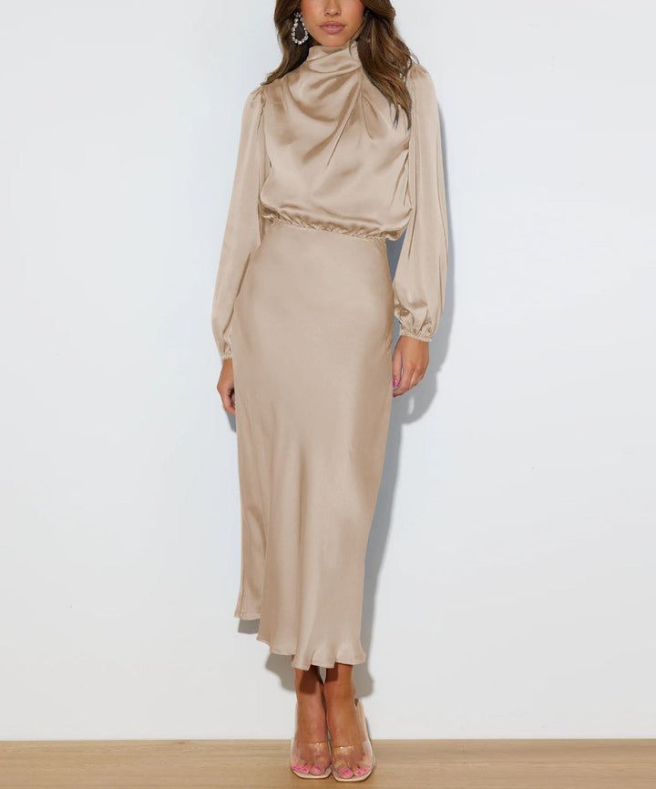 Chic Evelina satin maxi dress for women, flattering fit, ideal evening gown or special occasion wear.