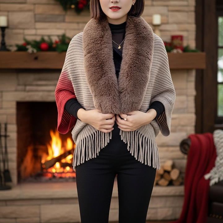Elegant faux fur women's cape 'Elisa', black, cozy winter fashion outerwear