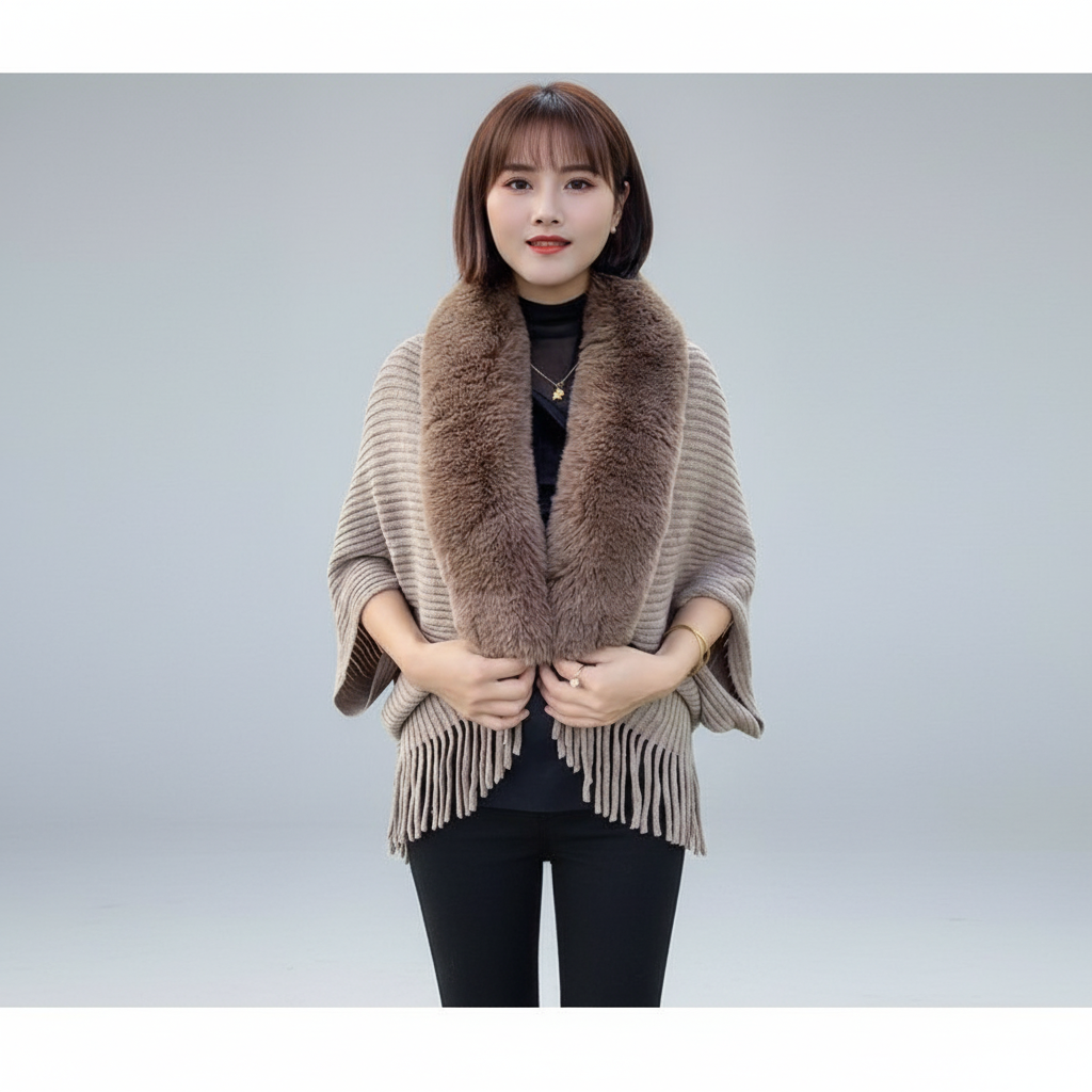 Luxurious 'Elisa' faux fur cape for women, stylish wrap one size, winter accessory