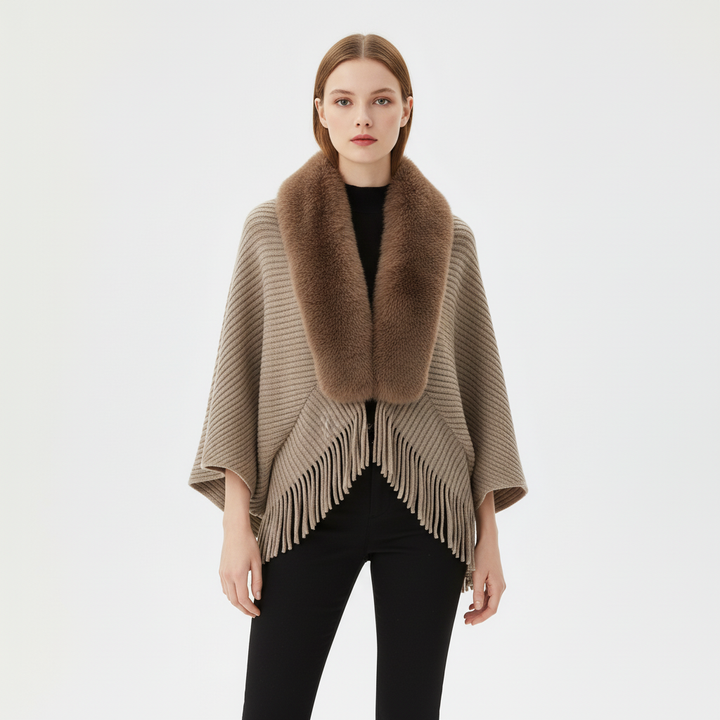 Stylish 'Elisa' black faux fur cape, one size elegant wrap for women