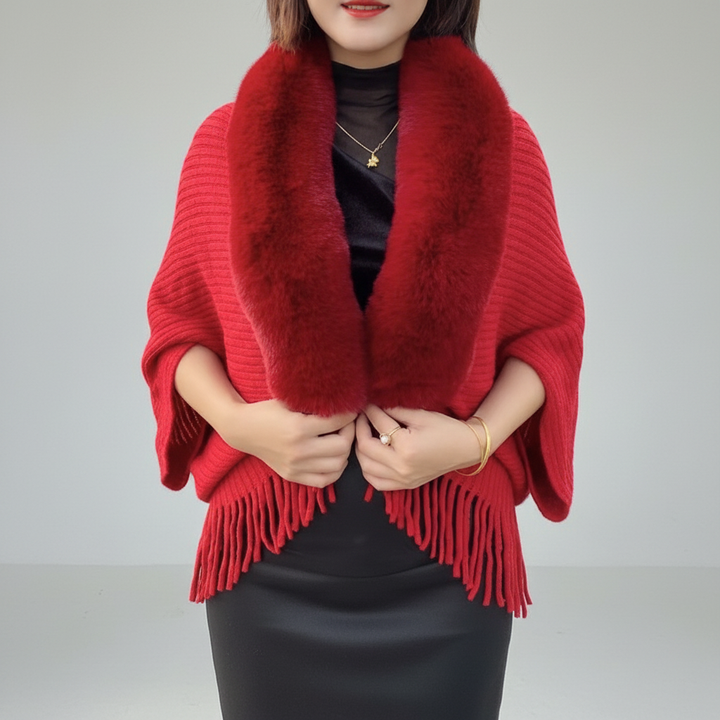 Elegant women's 'Elisa' faux fur cape, soft black fabric, winter fashion essential