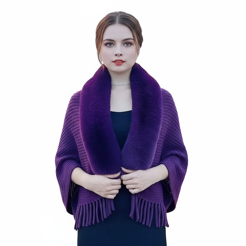 Chic 'Elisa' black faux fur cape, women's stylish outerwear, cozy design