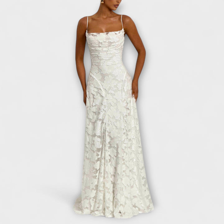 Elegant floral lace maxi dress for women, perfect for special occasions, parties & wedding guests.