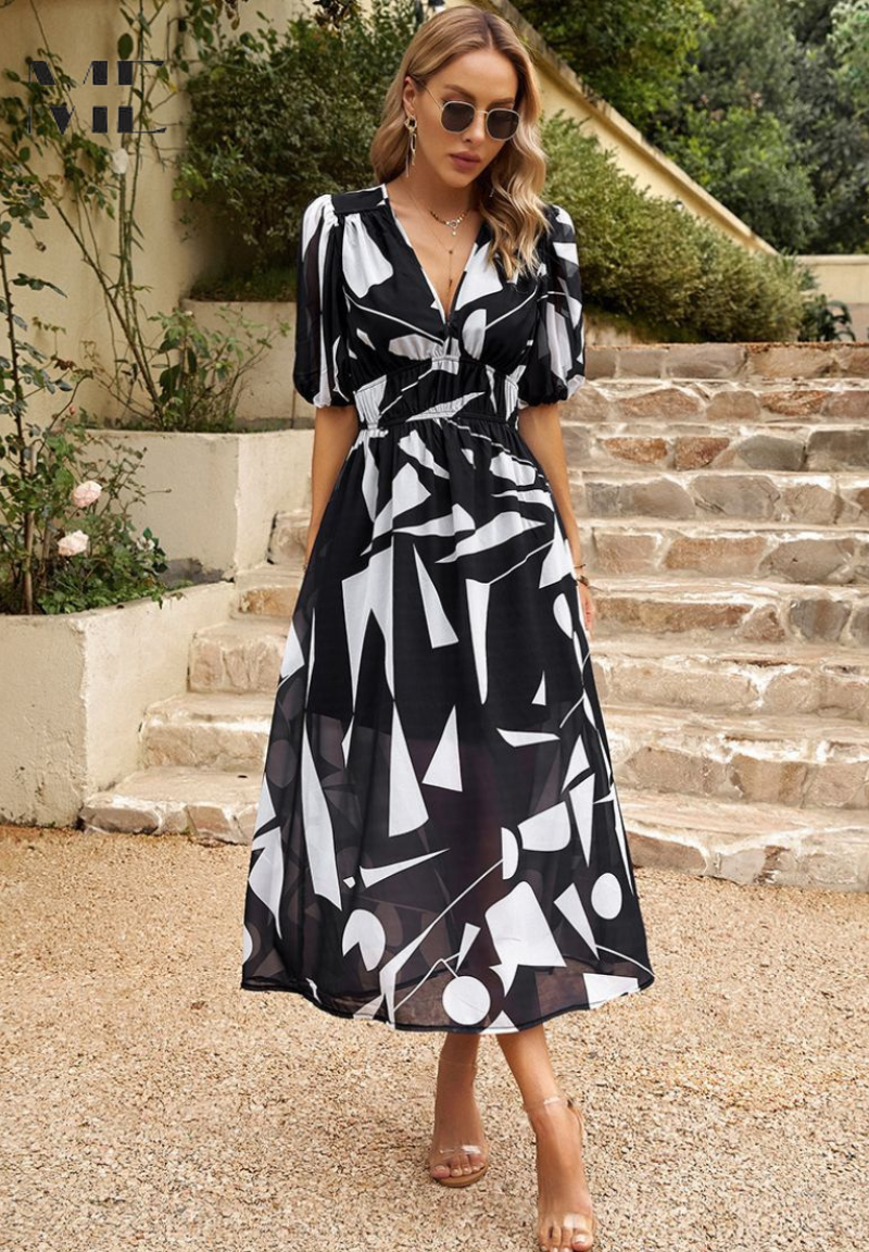 Light & airy floral print midi dress with puff sleeves. Your go-to elegant summer dress.