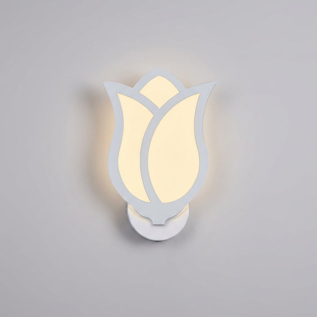 Close-up of Florique floral wall lamp, showing delicate petal details and warm LED illumination, ideal for indoor lighting.