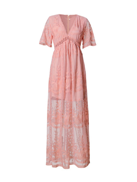 Chic women's elegant maxi dress, a modern flowy design for summer & special occasion fashion.