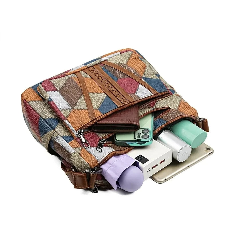 Full view: Stylish geometric vegan leather women's handbag, a perfect fashion accessory.