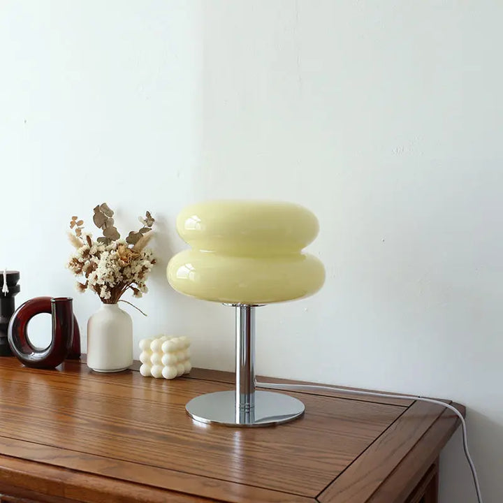 Decorative glass table lamp with ambient LED, a perfect gift for home decor enthusiasts.