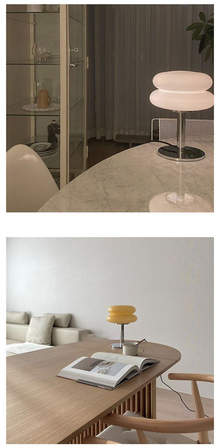 Ambient LED glass lamp for nightstands, offering a warm and inviting glow.