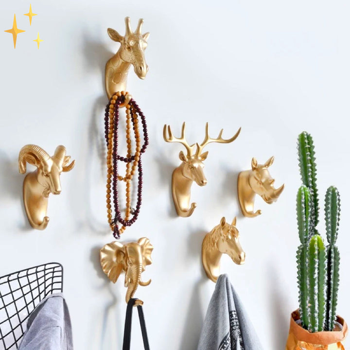 Modern gold rhino wall hook. Unique luxury animal wall decor for bedroom or bathroom storage.