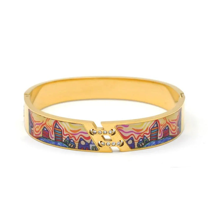 Luxurious women's gold geode cuff bracelet, an adjustable and elegant piece of jewelry.
