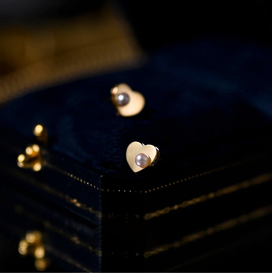 Pair of Amelie heart pearl stud earrings, sophisticated jewelry for women