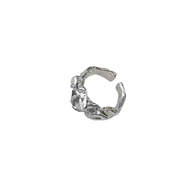 Silver minimalist women's ring with a sophisticated plissé lava design. Stackable, elegant jewelry.