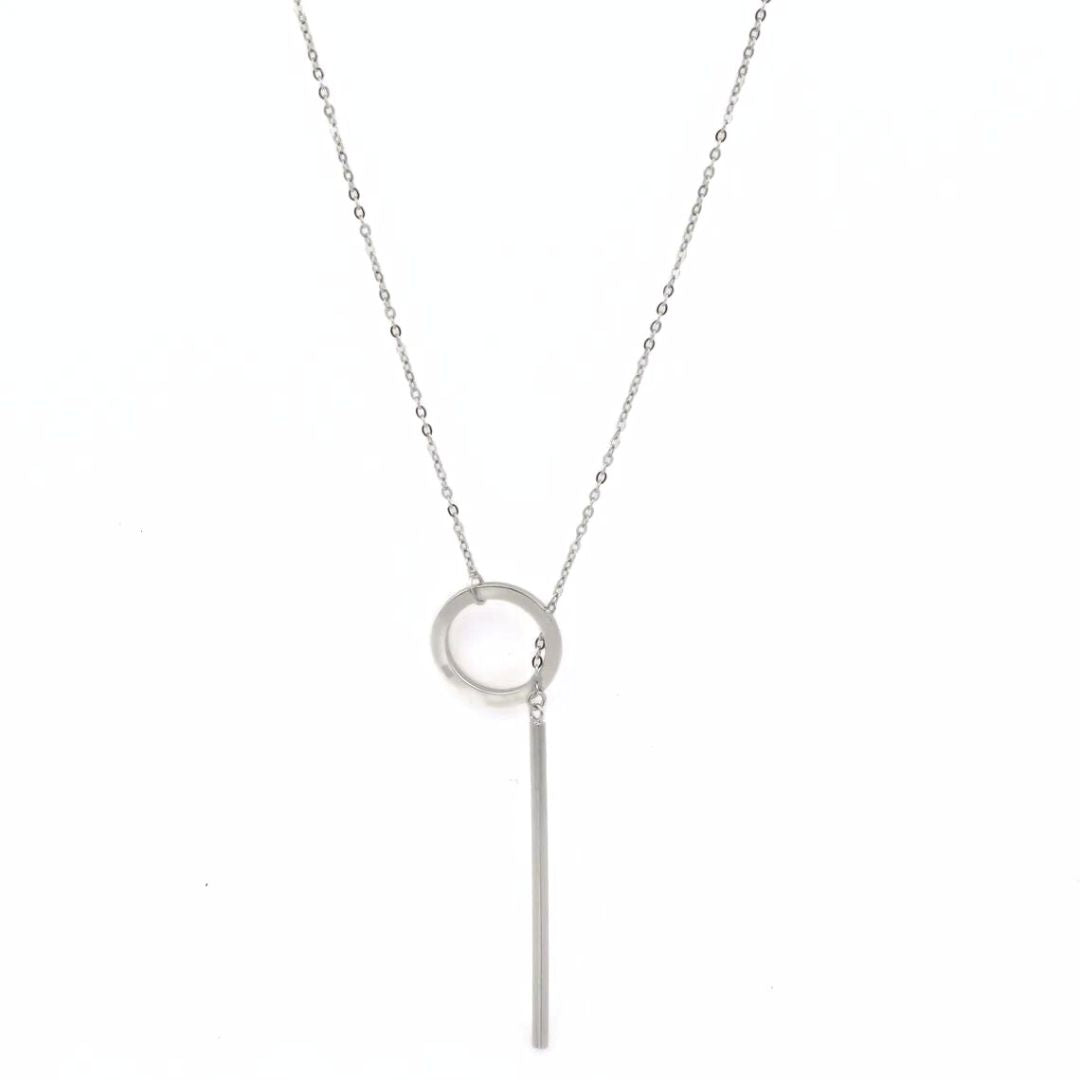 Women's versatile gold plated drop bar lariat necklace. Perfect for layering or a sleek look.
