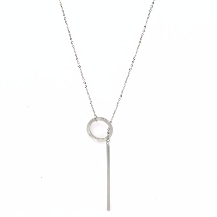 Women's versatile gold plated drop bar lariat necklace. Perfect for layering or a sleek look.