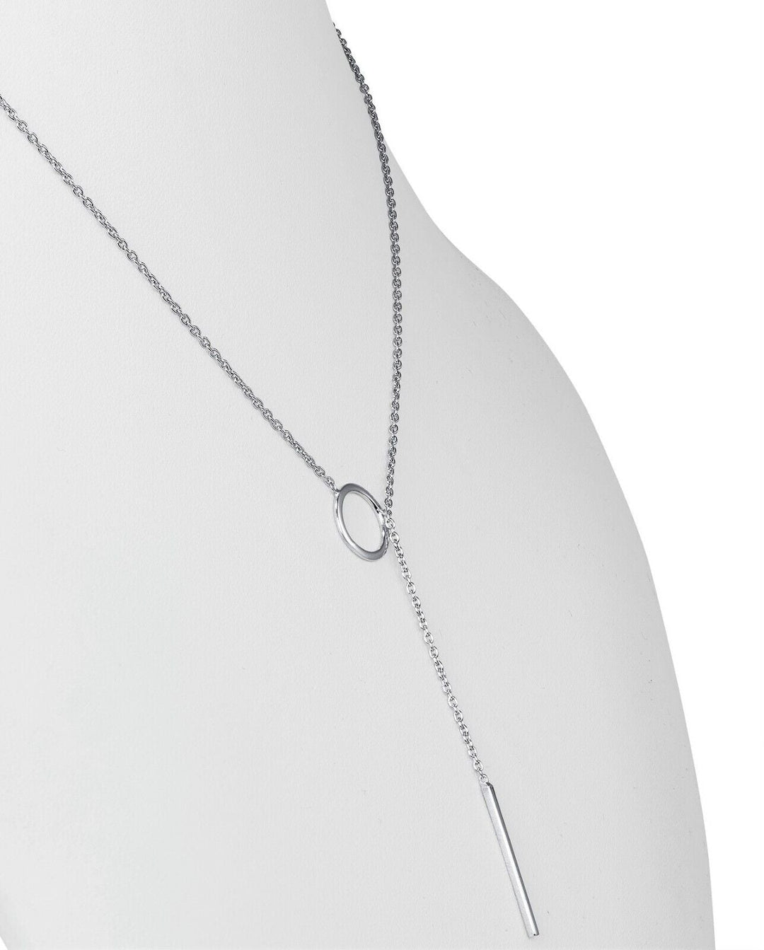 Silver-tone drop bar lariat necklace for women. Elegant and versatile fashion jewelry.