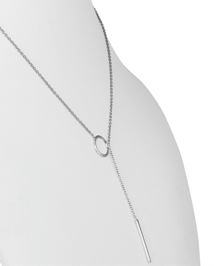 Silver-tone drop bar lariat necklace for women. Elegant and versatile fashion jewelry.