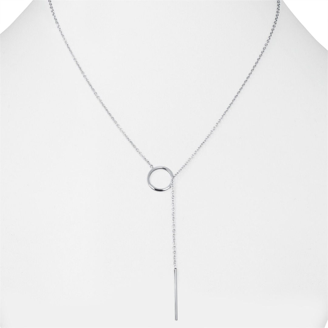 Fashionable gold lariat necklace with a modern drop bar. Perfect for layering, elegant jewelry.