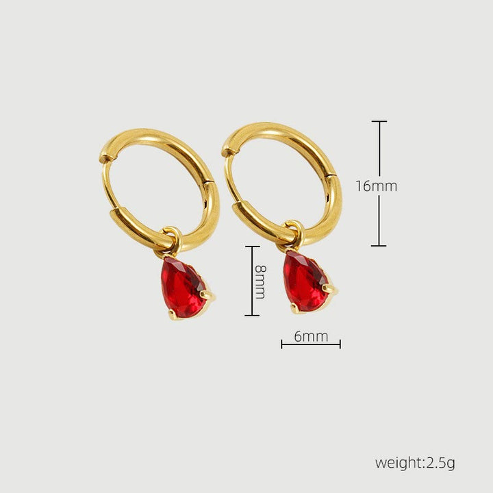 January birthstone jewelry set for women, featuring a sophisticated gold plated garnet teardrop design.