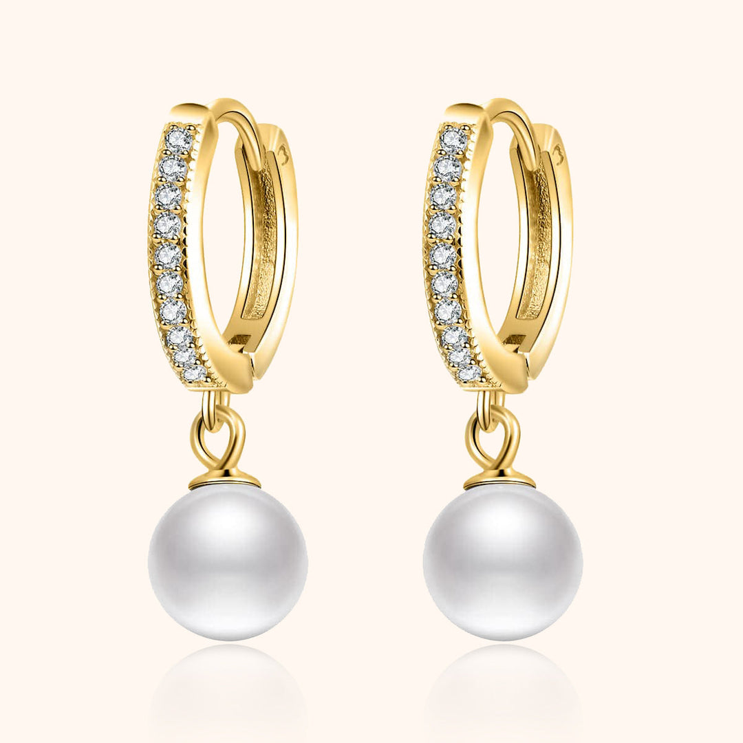 Stunning women's pearl & zirconia hoop earrings, gold-plated sterling silver, adding elegant sparkle to any outfit.