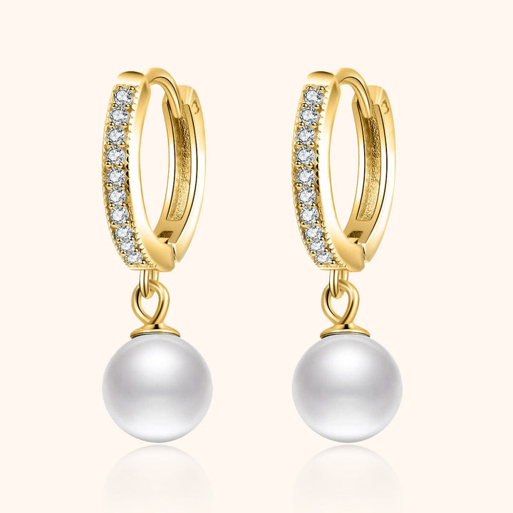 Stunning women's pearl & zirconia hoop earrings, gold-plated sterling silver, adding elegant sparkle to any outfit.