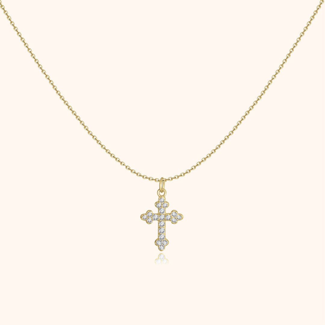 Elegant gold plated sterling silver cross necklace for women, spiritual jewelry with adjustable chain.