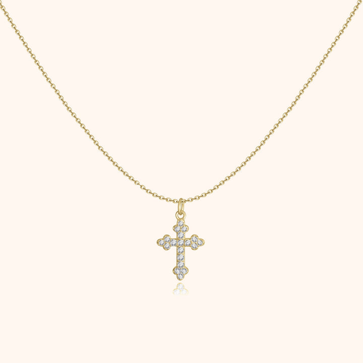 Elegant gold plated sterling silver cross necklace for women, spiritual jewelry with adjustable chain.
