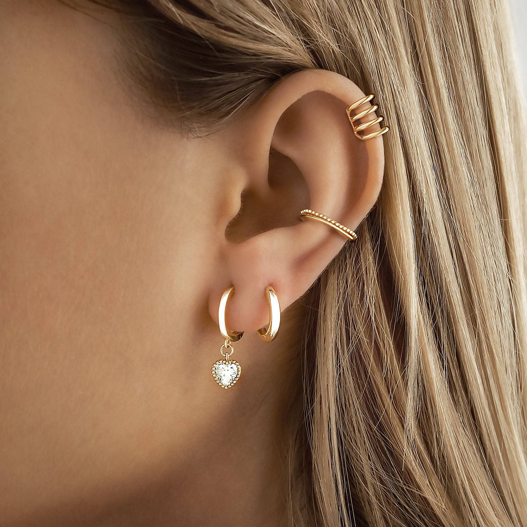Beautiful gold plated crystal heart earrings, a dainty drop style. Women's delicate jewelry.
