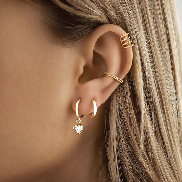 Beautiful gold plated crystal heart earrings, a dainty drop style. Women's delicate jewelry.