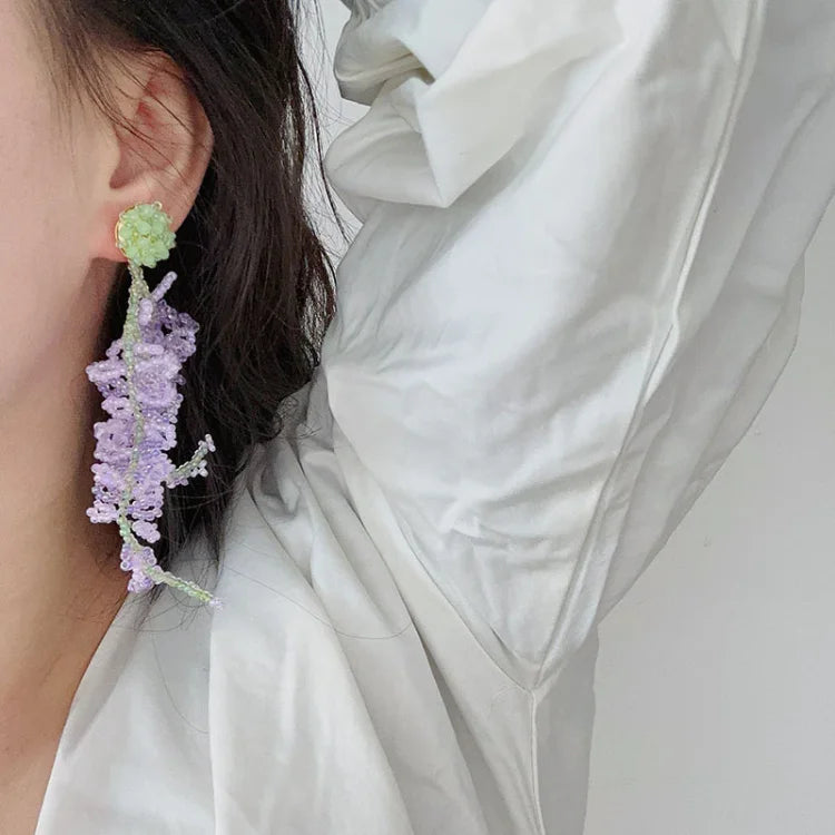 Elegant gold-plated wisteria cluster earrings for women, featuring a beautiful forest theme and nature-inspired design.