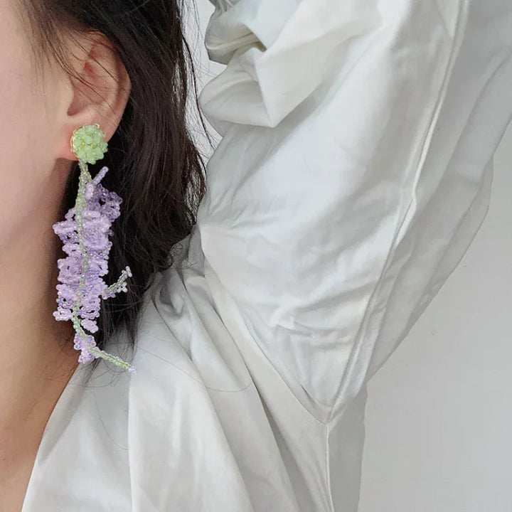 Elegant gold-plated wisteria cluster earrings for women, featuring a beautiful forest theme and nature-inspired design.