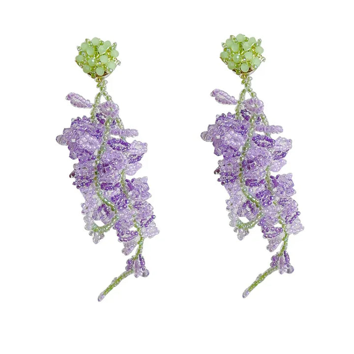 Beautiful gold-plated wisteria cluster earrings, nature-inspired forest theme jewelry for an elegant women's look.