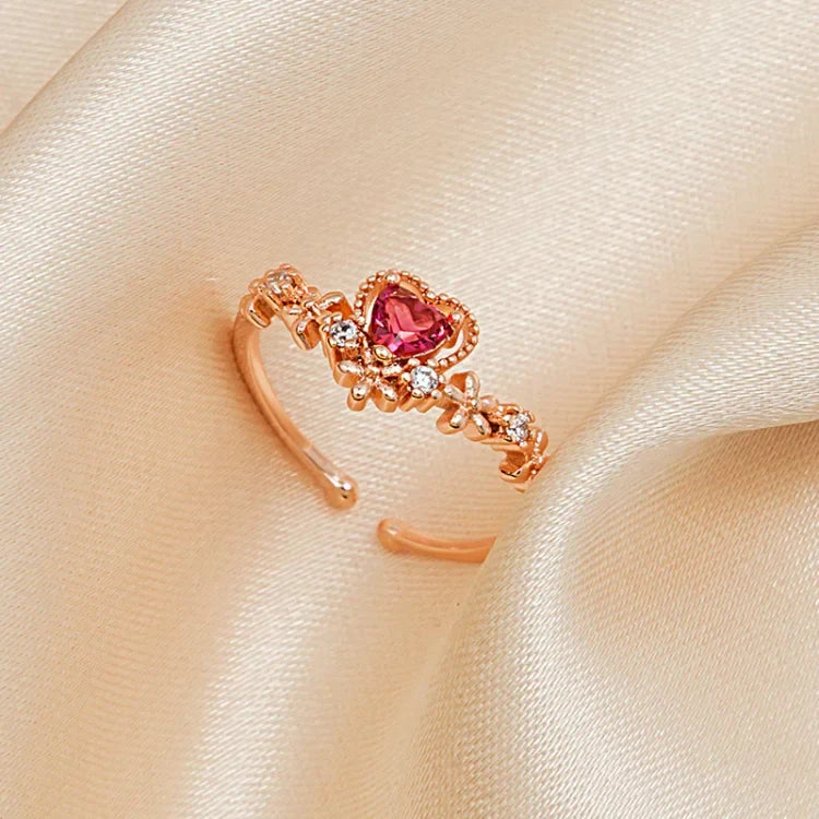 Romantic women's red crystal love ring, gold plated with brilliant AAA Zirconia stones for an elegant look.