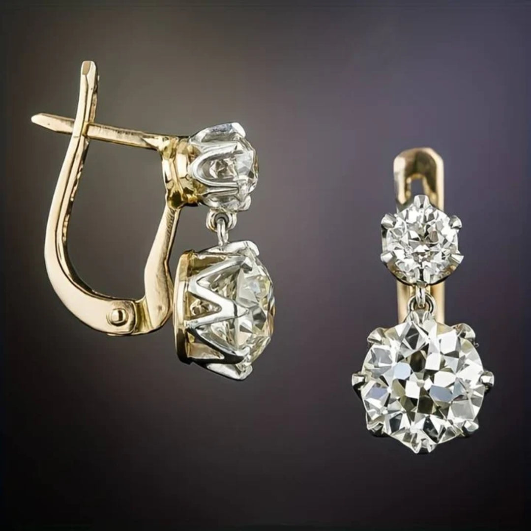 Elegant gold zirconia drop earrings for women, sparkling classic jewelry accessory, perfect gift.