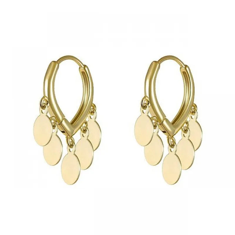 Bohemian gold-plated hoop earrings, a chic gift for her. Elegant women's fashion jewelry accessory.