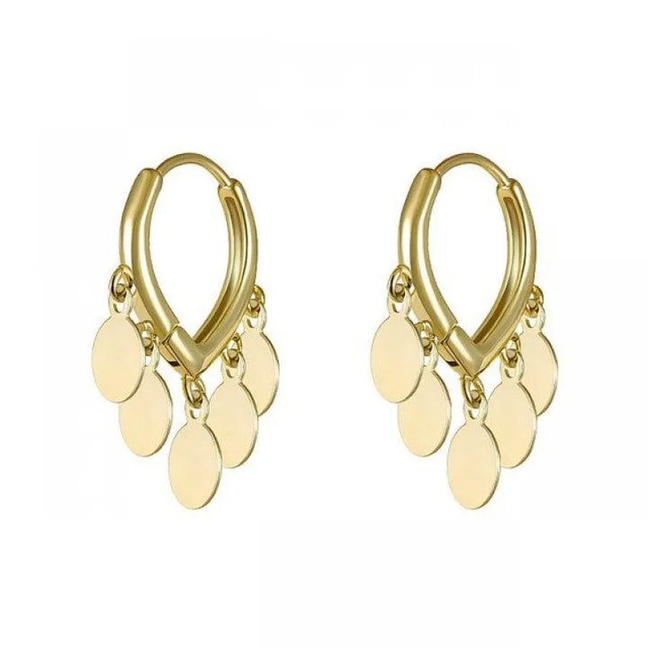Bohemian gold-plated hoop earrings, a chic gift for her. Elegant women's fashion jewelry accessory.