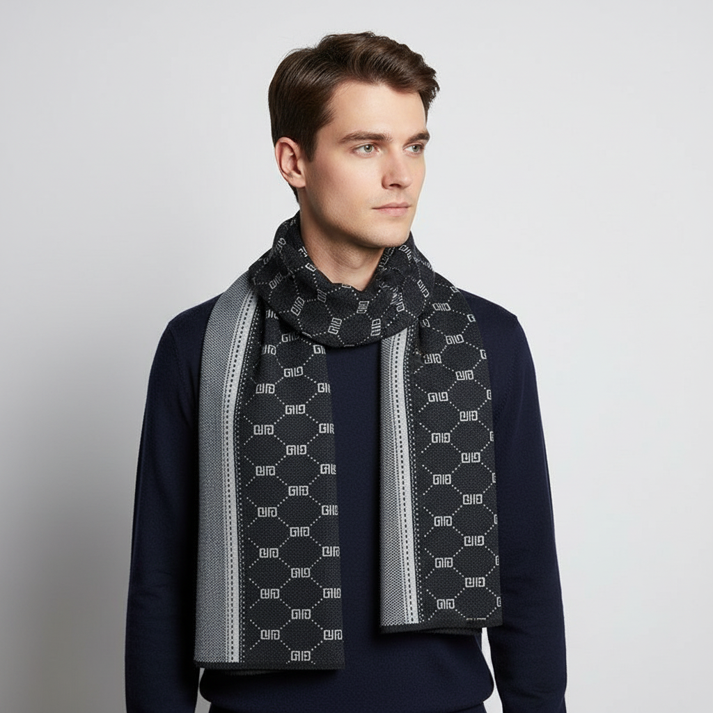 Luxurious extra-long cashmere men's scarf, providing ultimate warmth and soft comfort for winter months.
