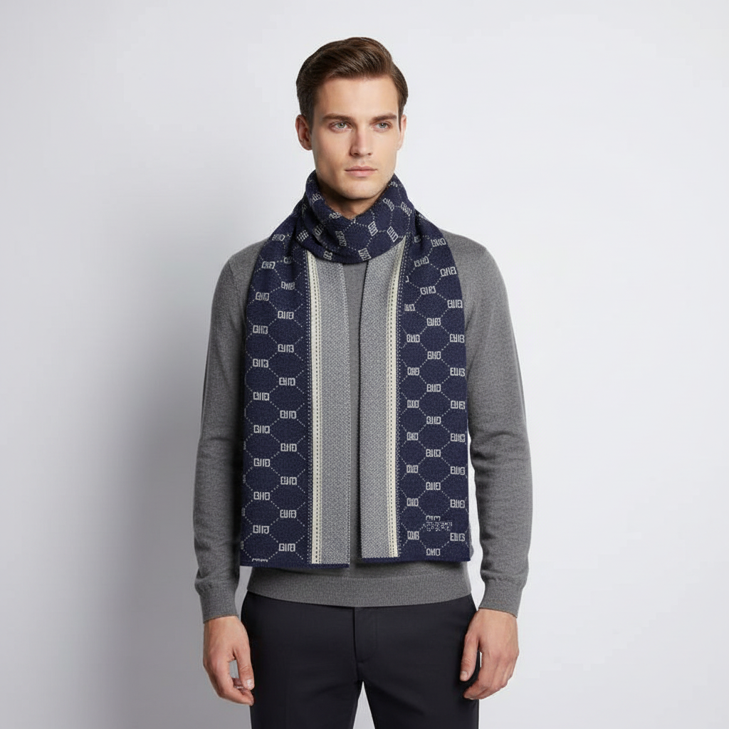 Men's soft cashmere winter scarf in a rich burgundy hue, a fashionable and warm cold-weather accessory.
