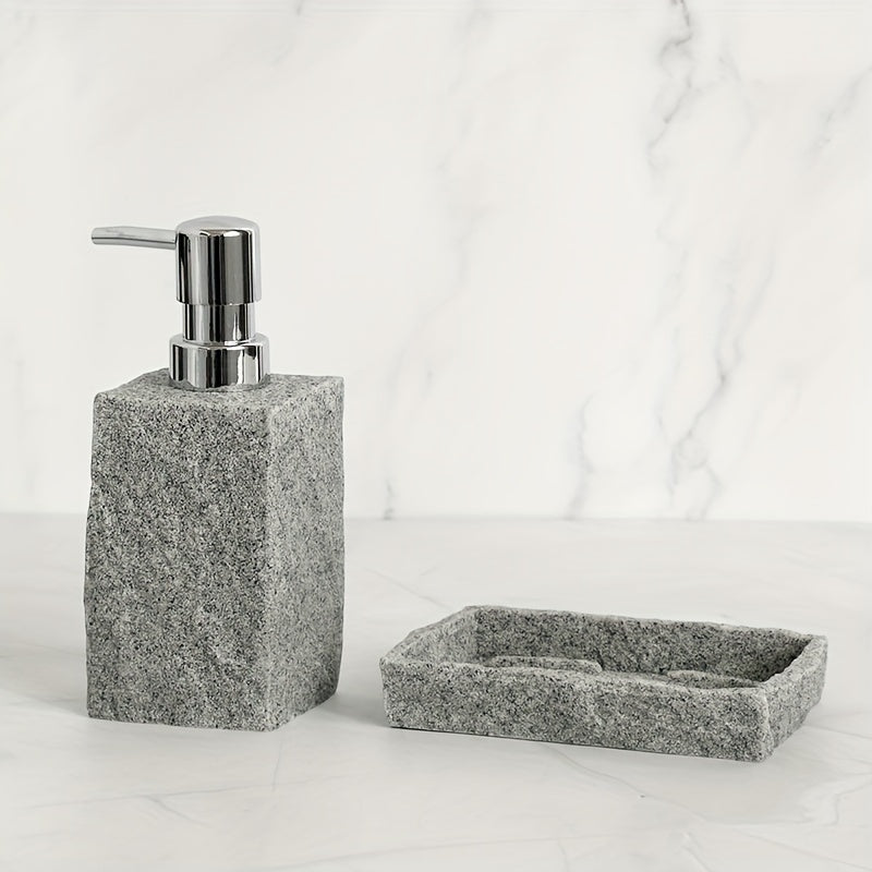 Durable resin stone look bathroom accessory collection, 4 pieces in sleek gray
