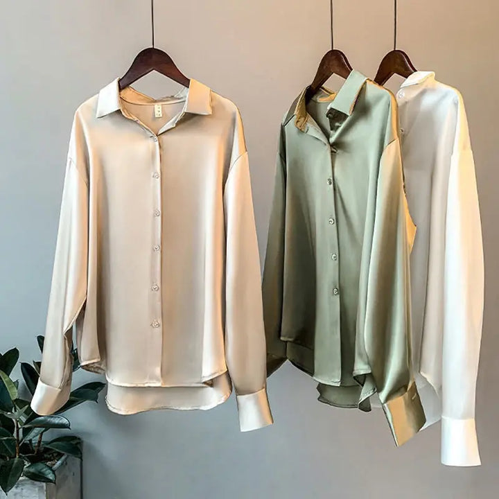 Elegant women's collared long-sleeve shirt blouse for a chic everyday and versatile wardrobe.