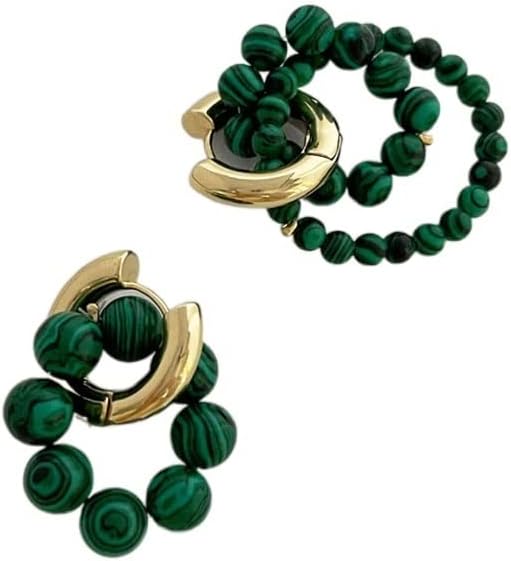 Close-up of stunning women's green pearl stud earrings, showcasing their elegant design. Hypoallergenic fashion jewelry.