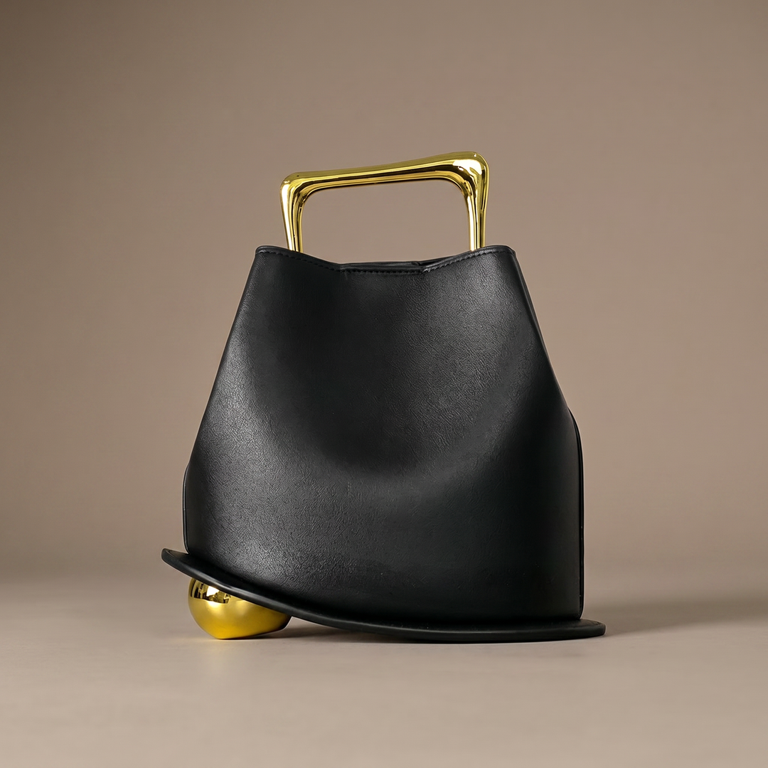 Red chic PU leather bucket bag, women's versatile daily handbag.